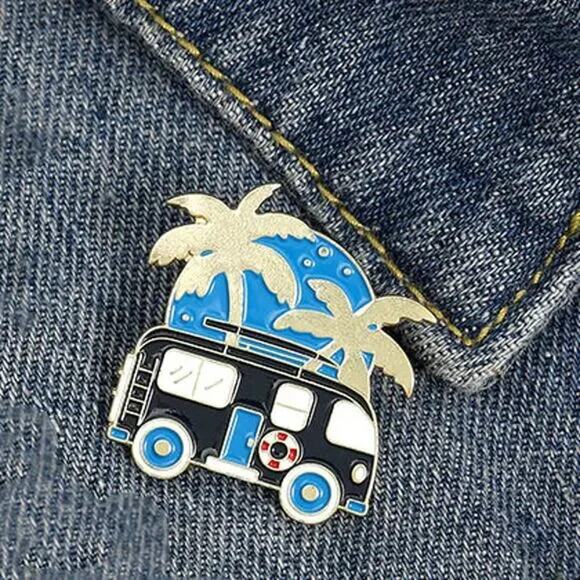 California Van Life Palm Tree and Beach Enamel Pins 396-1 - Picture 3 of 5